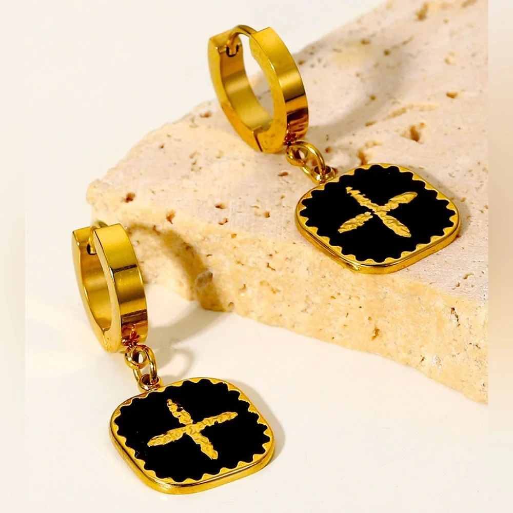 Plus Sign Square shape, drop earrings - Picture 1 of 3